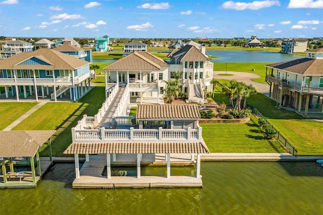 aerial view with a water view