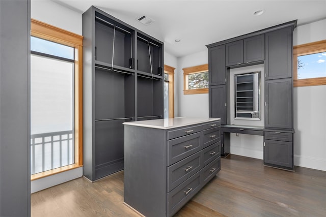 spacious closet featuring dark hardwood / wood-style flooring