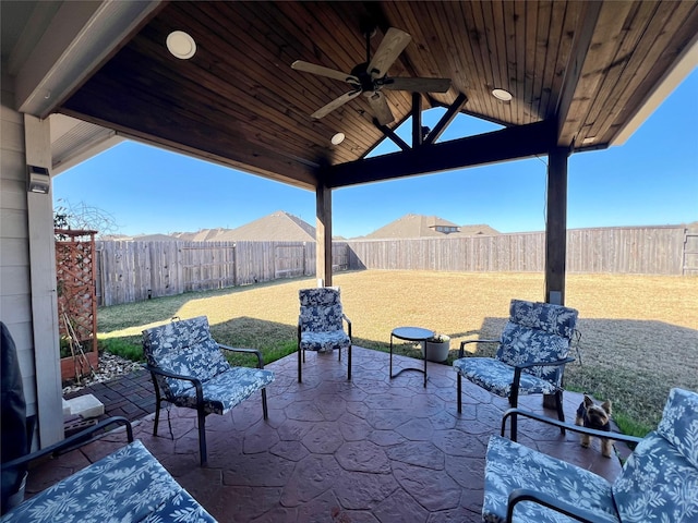 view of patio with ceiling fan