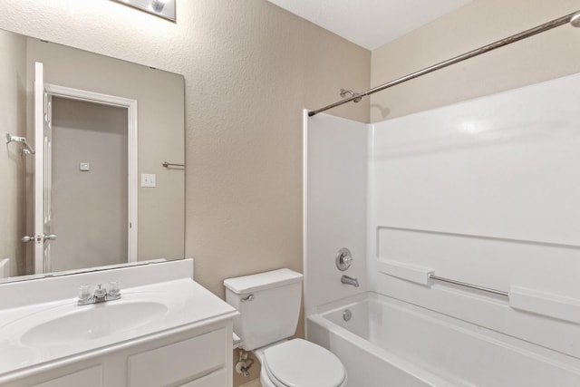 full bathroom featuring vanity, shower / washtub combination, and toilet