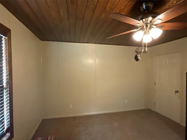 unfurnished room featuring wood ceiling and ceiling fan