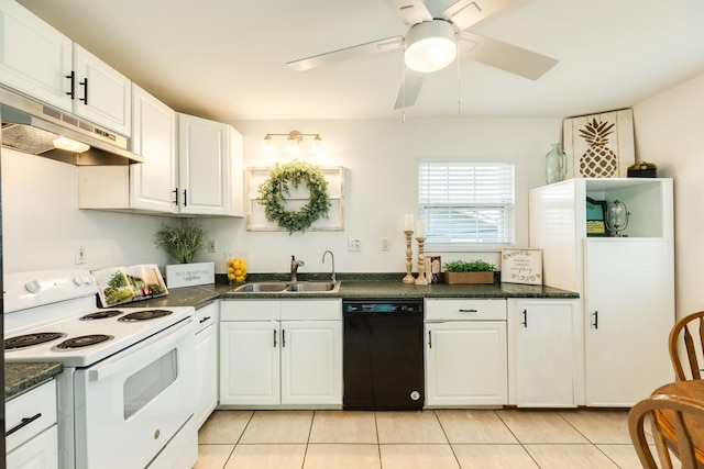 kitchen with white cabinetry, dishwasher, sink, and white range with electric stovetop