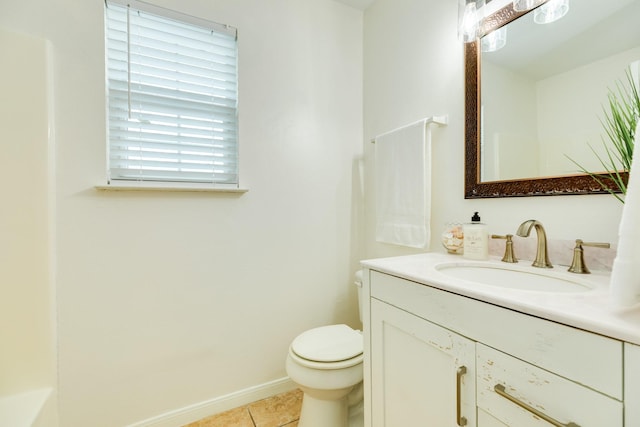 bathroom featuring tile patterned flooring, vanity, and toilet