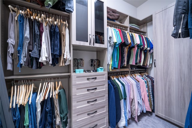 walk in closet featuring carpet floors