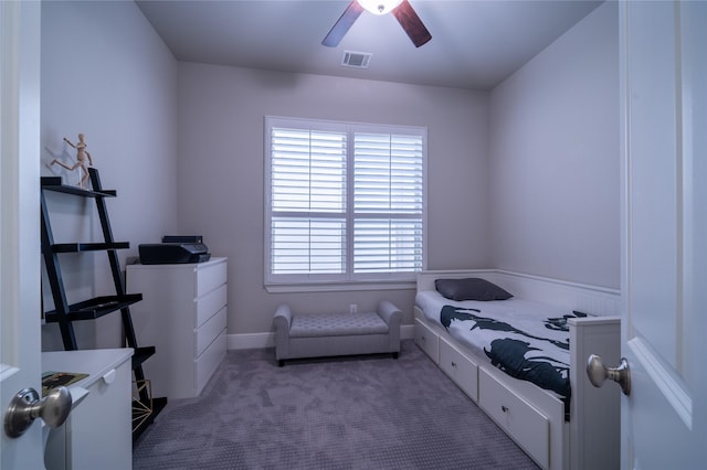 interior space featuring carpet and ceiling fan