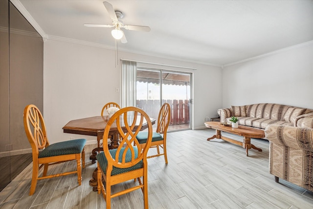 2824 Briarhurst Dr Unit 30, Houston, TX 77057 - dining room with a ceiling fan, baseboards, ornamental molding, and light wood-style flooring