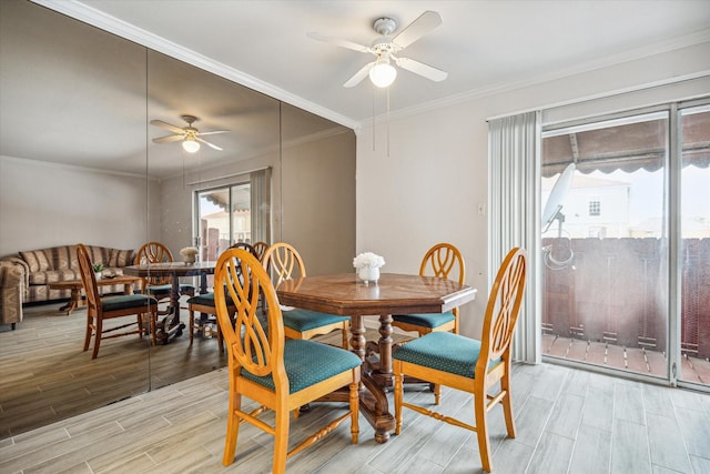 2824 Briarhurst Dr Unit 30, Houston, TX 77057 - dining space featuring crown molding, light wood-style flooring, and ceiling fan