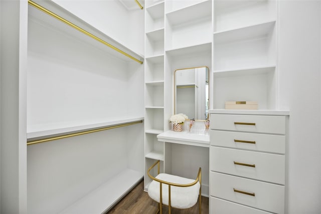 spacious closet featuring dark hardwood / wood-style flooring