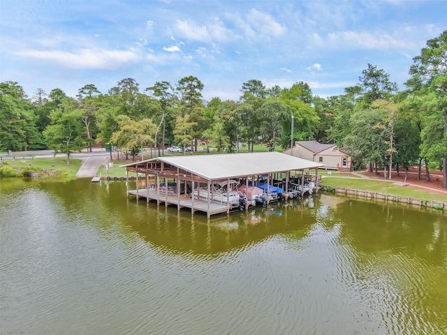 view of dock with a water view