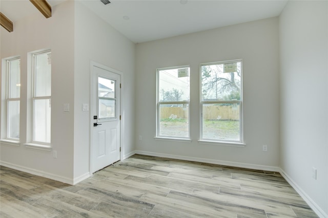 entryway featuring a wealth of natural light and light hardwood / wood-style floors