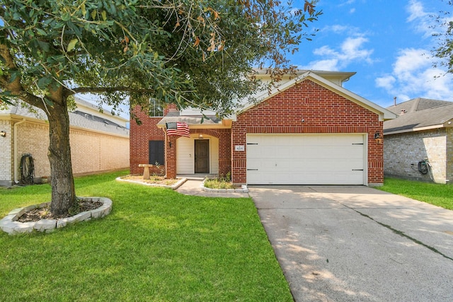 view of front of house featuring a garage and a front lawn