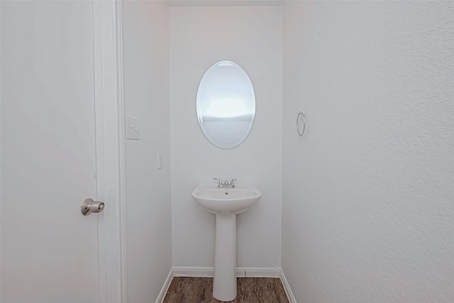 bathroom with hardwood / wood-style flooring