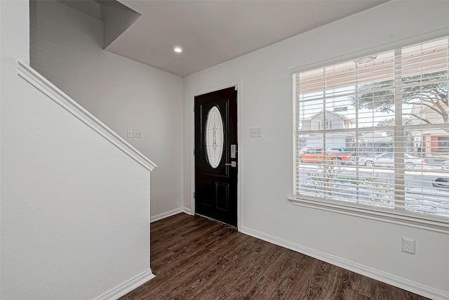 foyer entrance featuring dark hardwood / wood-style flooring