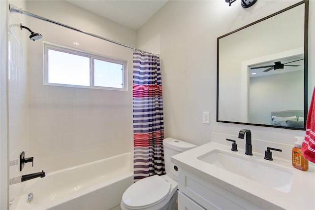 full bathroom featuring vanity, toilet, and shower / tub combo