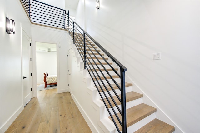 stairway featuring hardwood / wood-style floors