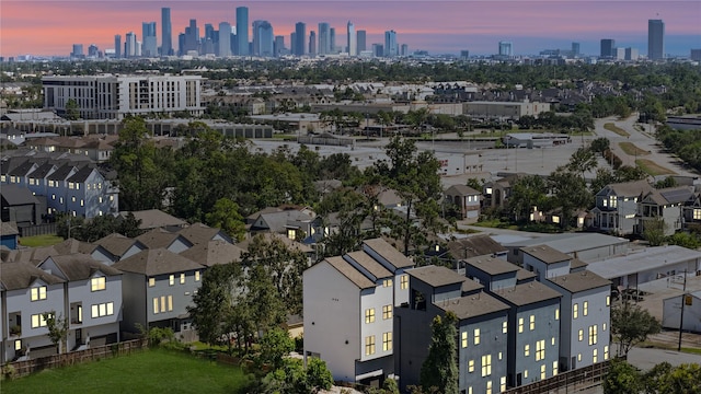 view of aerial view at dusk