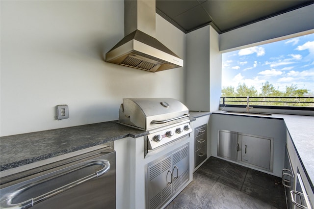 view of patio featuring sink, grilling area, and an outdoor kitchen