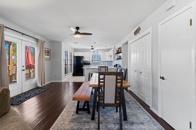 1382 Indian Hill Blvd, Livingston, TX 77351 - dining room featuring ceiling fan, baseboards, french doors, and wood finished floors