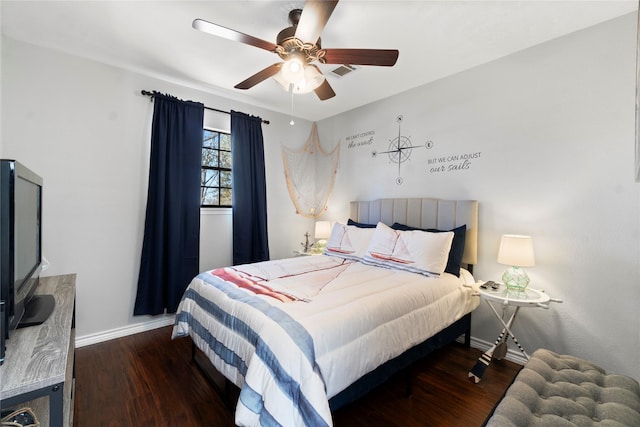 1382 Indian Hill Blvd, Livingston, TX 77351 - bedroom featuring visible vents, baseboards, wood finished floors, and ceiling fan
