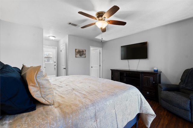 1382 Indian Hill Blvd, Livingston, TX 77351 - bedroom featuring ceiling fan, wood finished floors, and visible vents