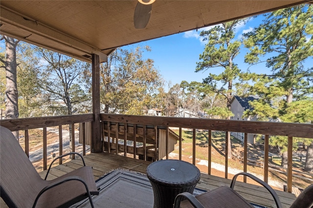 wooden terrace with ceiling fan