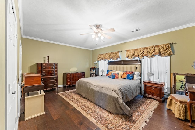 bedroom featuring dark wood-type flooring and ornamental molding