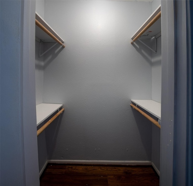 spacious closet featuring dark wood-type flooring