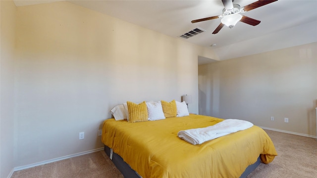 bedroom featuring carpet floors and ceiling fan