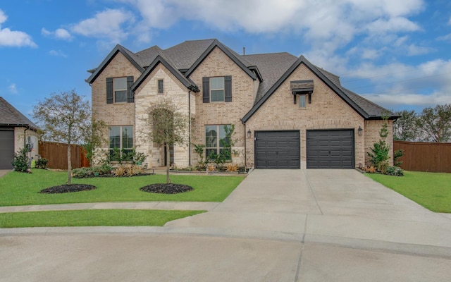 view of front of house featuring a garage and a front lawn