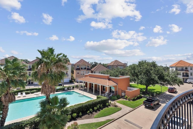 view of swimming pool featuring a patio