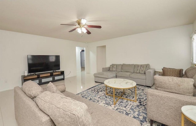 living room featuring ceiling fan