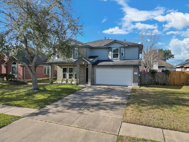 front facade featuring a garage and a front yard