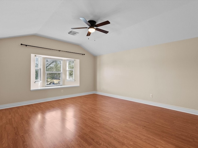 bonus room featuring wood-type flooring, vaulted ceiling, and ceiling fan