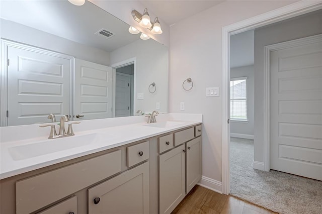 bathroom featuring vanity and hardwood / wood-style floors