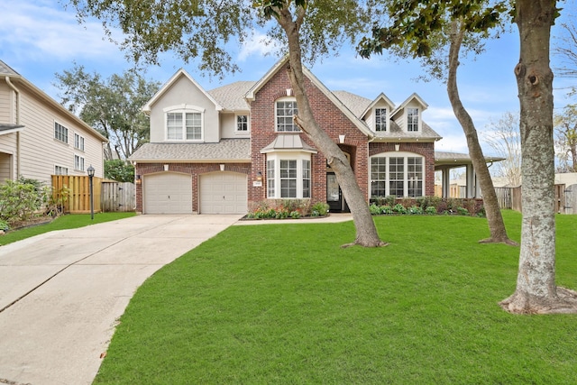 view of front of house featuring a garage and a front yard