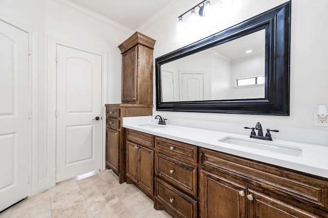 bathroom with vanity and crown molding