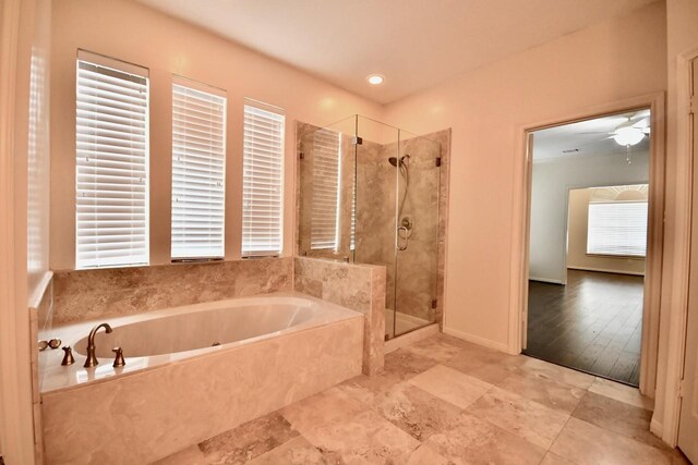 bathroom featuring plus walk in shower