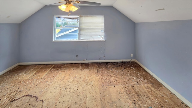 bonus room featuring vaulted ceiling and ceiling fan