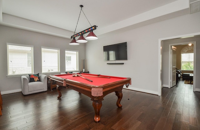 rec room featuring dark wood-type flooring and billiards