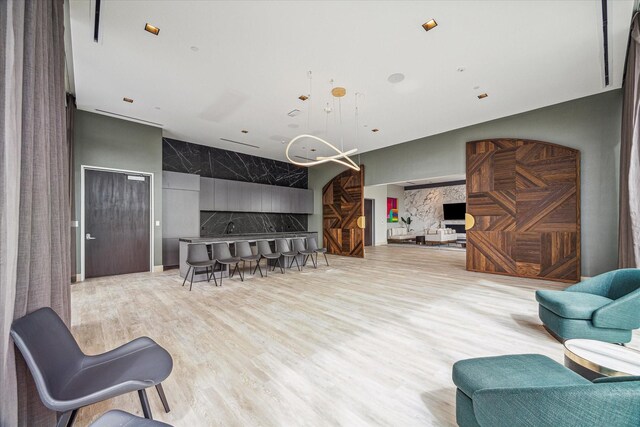 living room with light hardwood / wood-style floors