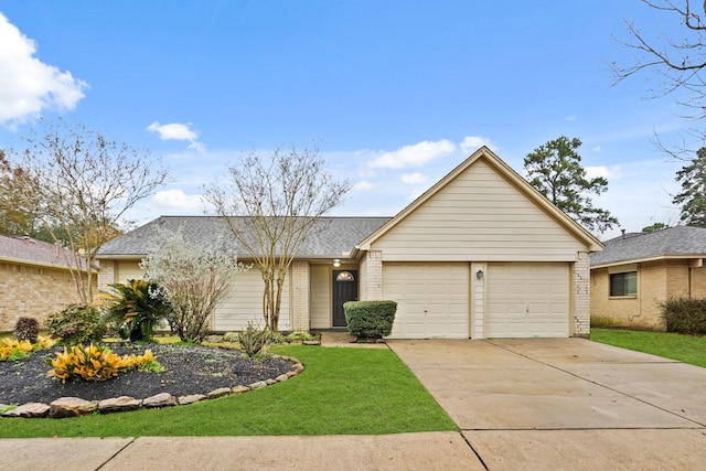 single story home with a garage and a front yard