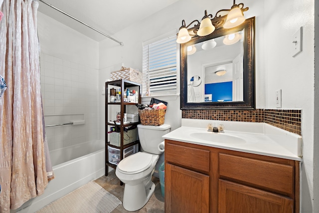 full bathroom with vanity, toilet, and shower / bath combo