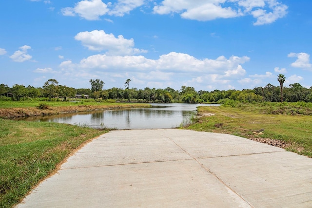 water view featuring a forest view