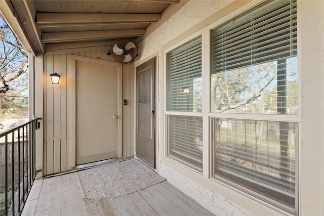 doorway to property featuring a balcony