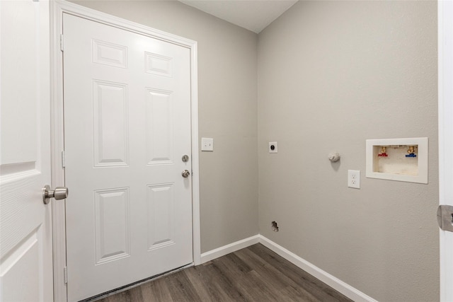 laundry area with electric dryer hookup, washer hookup, and dark wood-type flooring