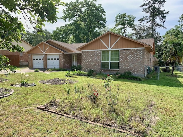ranch-style house with a garage and brick siding