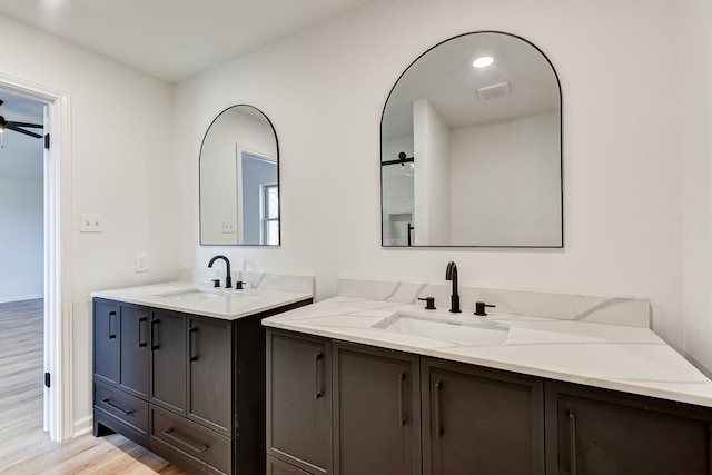 bathroom featuring vanity and hardwood / wood-style floors