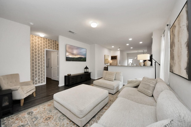 living room with hardwood / wood-style flooring