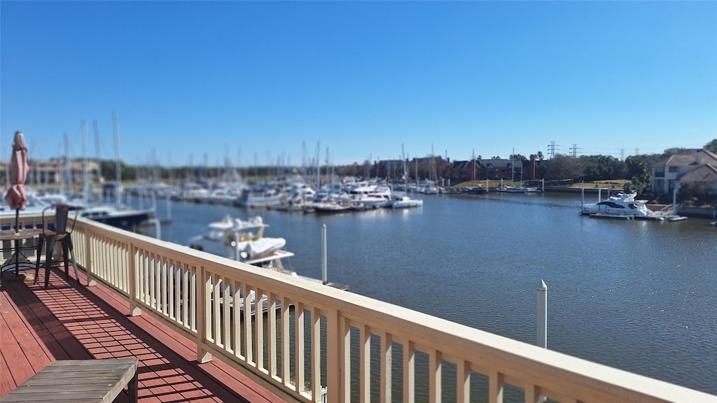 dock area featuring a water view