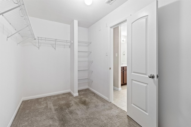 spacious closet with light carpet